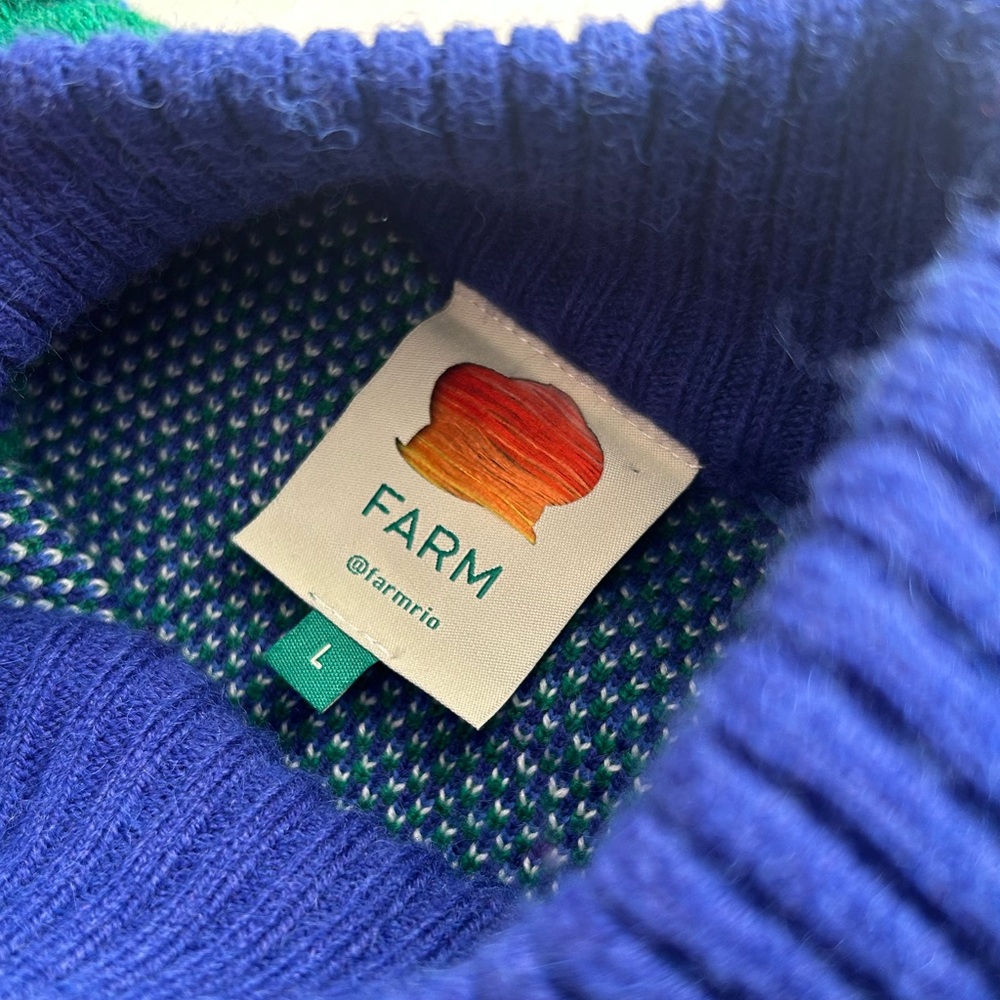 Farm Rio Knit Sweater Dress Balloon sleeves Size Large Floral Multi Color Blue - Picture 7 of 12